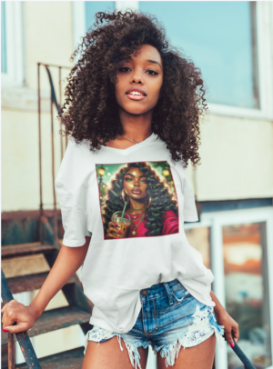 lady with coffee pic COFFEE MORNING T-Shirt